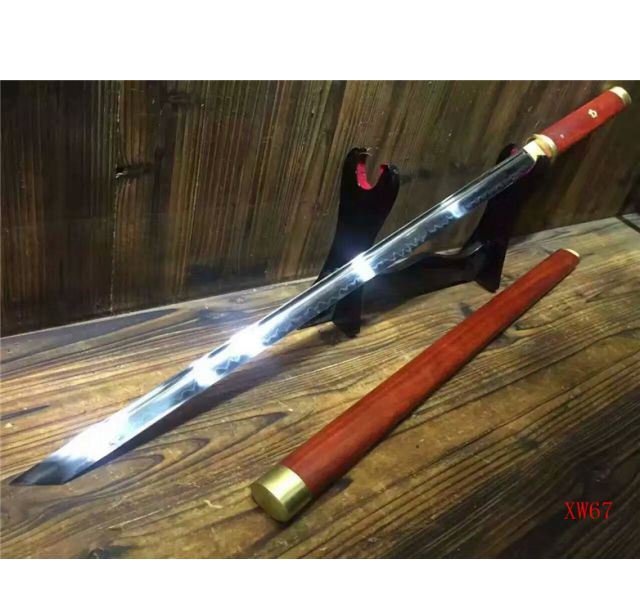 全手包铜红木T10烧刃素装唐刀