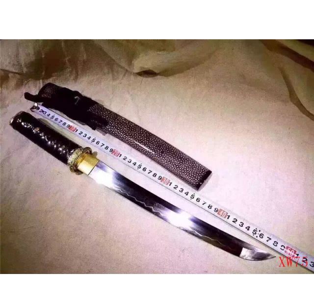 全铜装珍珠鱼皮T10烧刃武士短刀