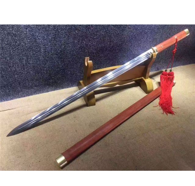 铜装红木花纹钢双槽唐剑