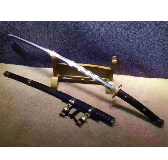 黑檀鎏金鎏银花纹钢烧刃上研太刀