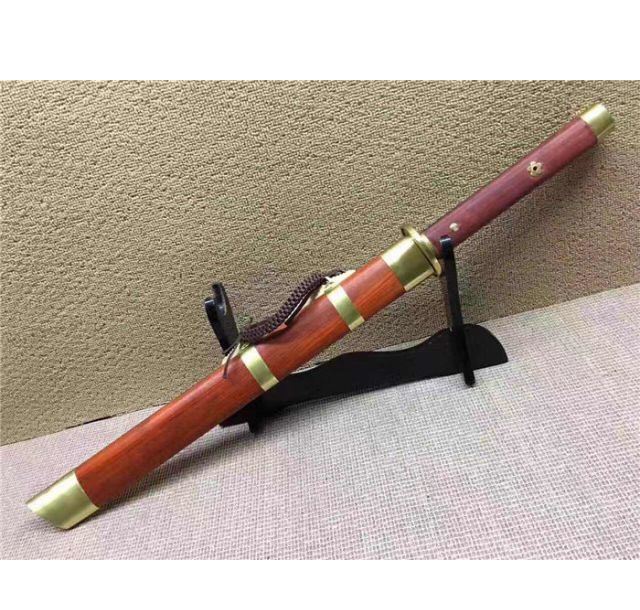 红木手工包铜花纹钢发红战刀