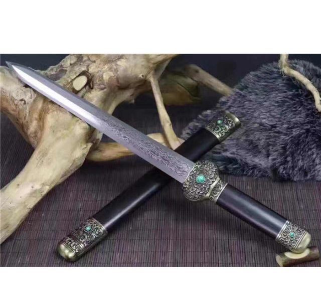 金兰战剑-12寸花纹钢八面青古铜乌木