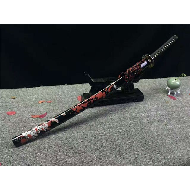 铁鎏金银装花纹钢覆土烧刄武士刀-竹君刄