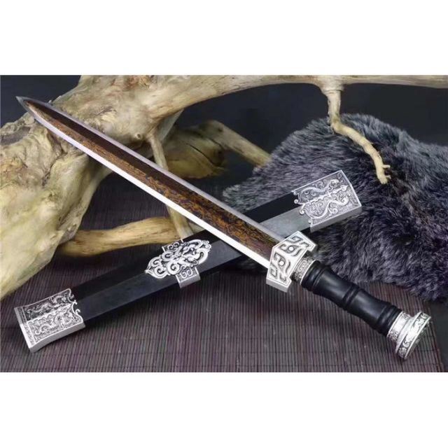 刘备战剑-12寸花纹钢八面发红乌木