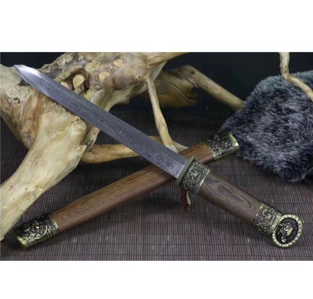 环首诸刃唐刀-12寸花纹钢花梨木